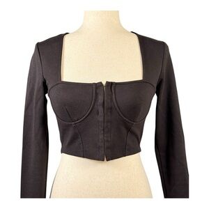 Oak + Fort Corset Cropped Long Sleeve Top Black Y2K Streetwear XS